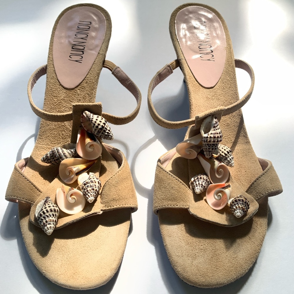 Women's Tan Sandals with Shell Accents